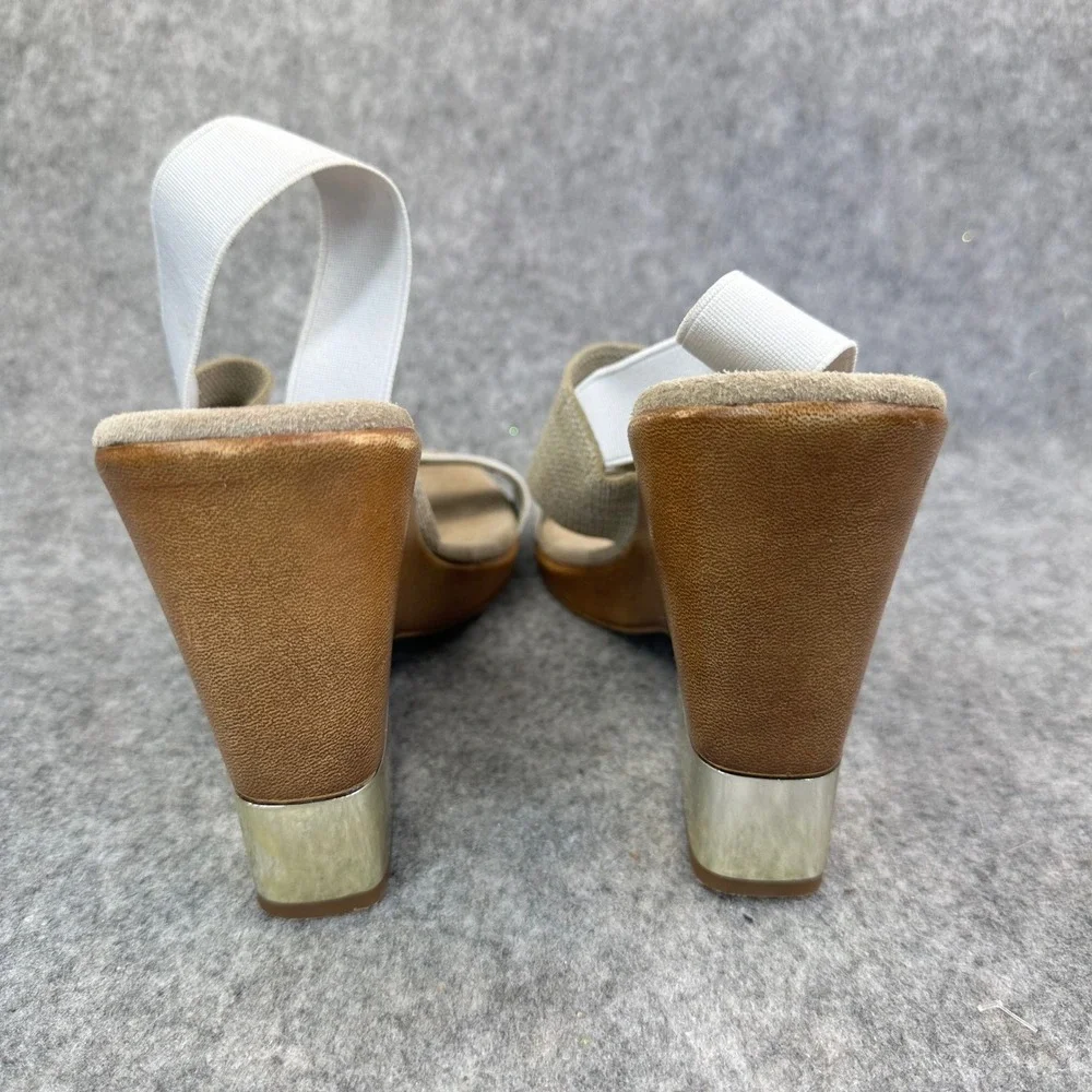 Charleston Wedge Sandals Womens 10 White Tan Elastic Comfort Shoes